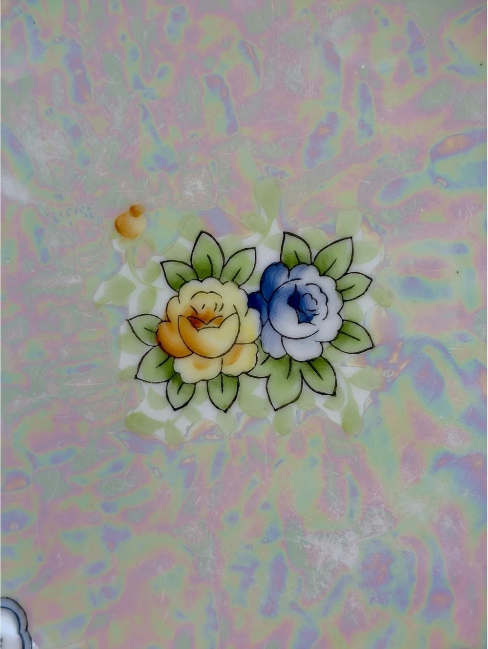 Vintage Meito China Set of 3 Iridescent Floral Plates Made in Japan
